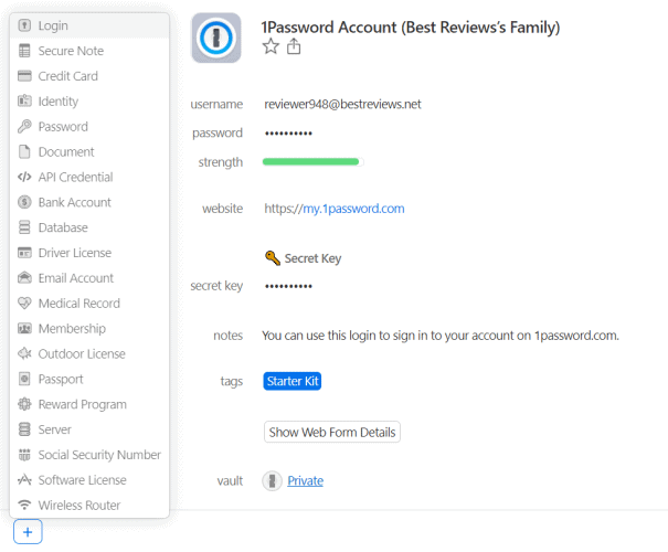 1Password Supported Items