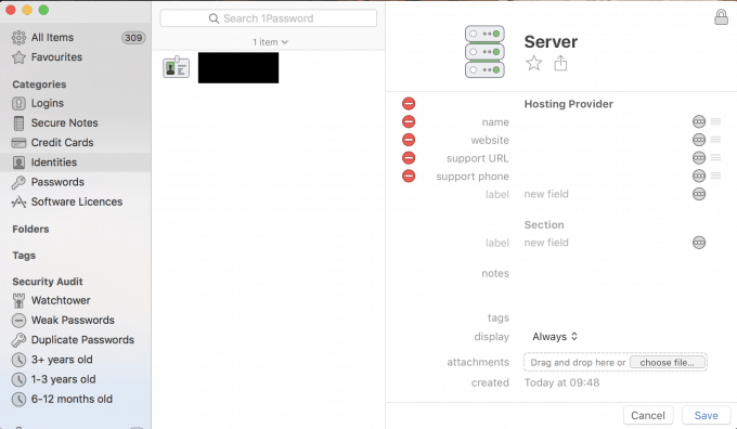 Server Credentials in 1Password