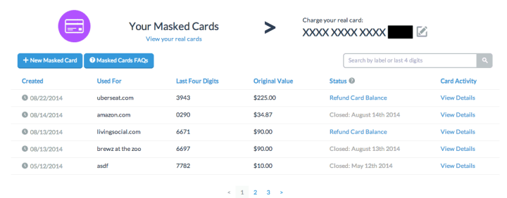 Masked Credit Cards in Abine Blur