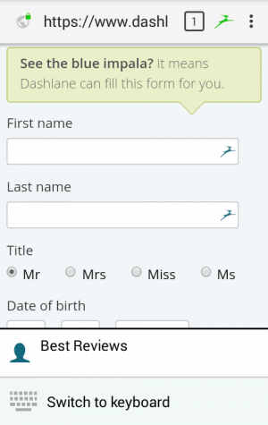 Secure Browser in the Dashlane App