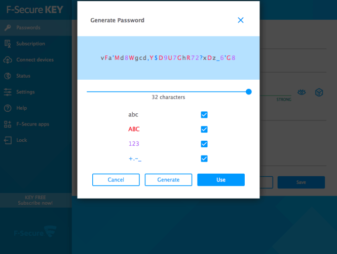 F-Secure KEY password generator