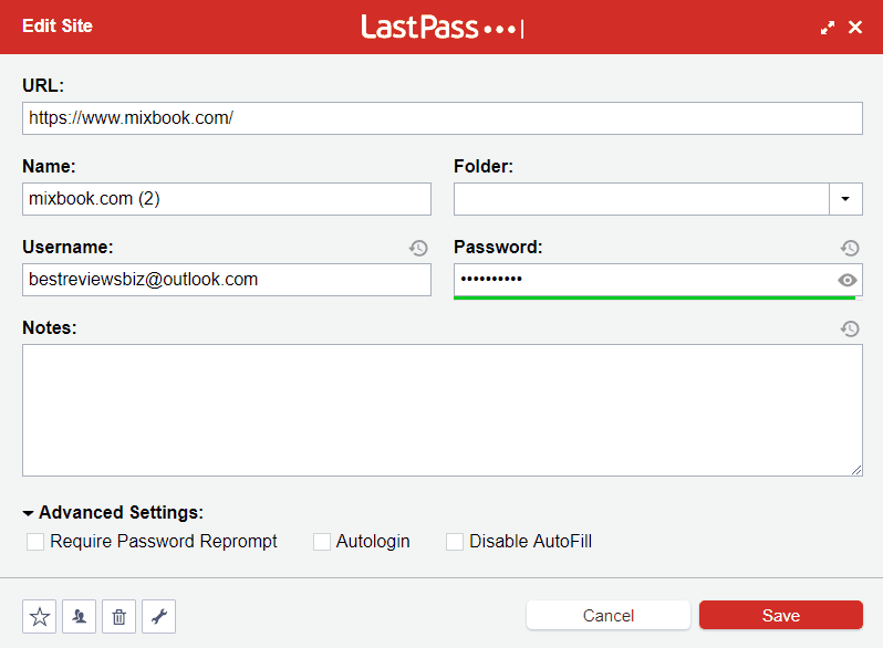 Password Editor in LastPass